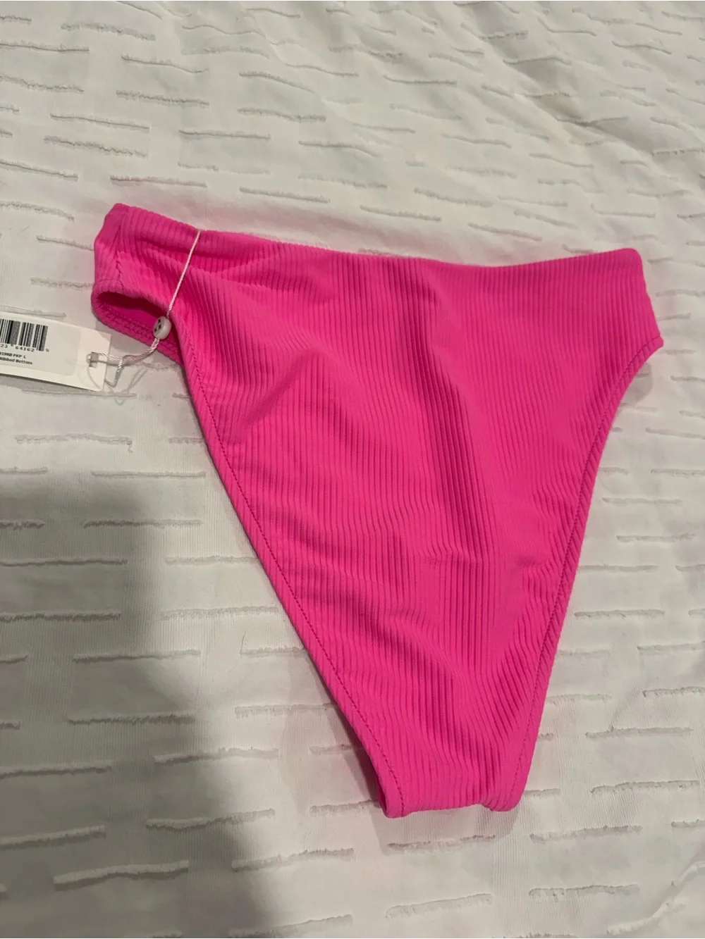 Frankie's Bikinis Ribbed High-Leg Bikini Bottom - Hot Pink